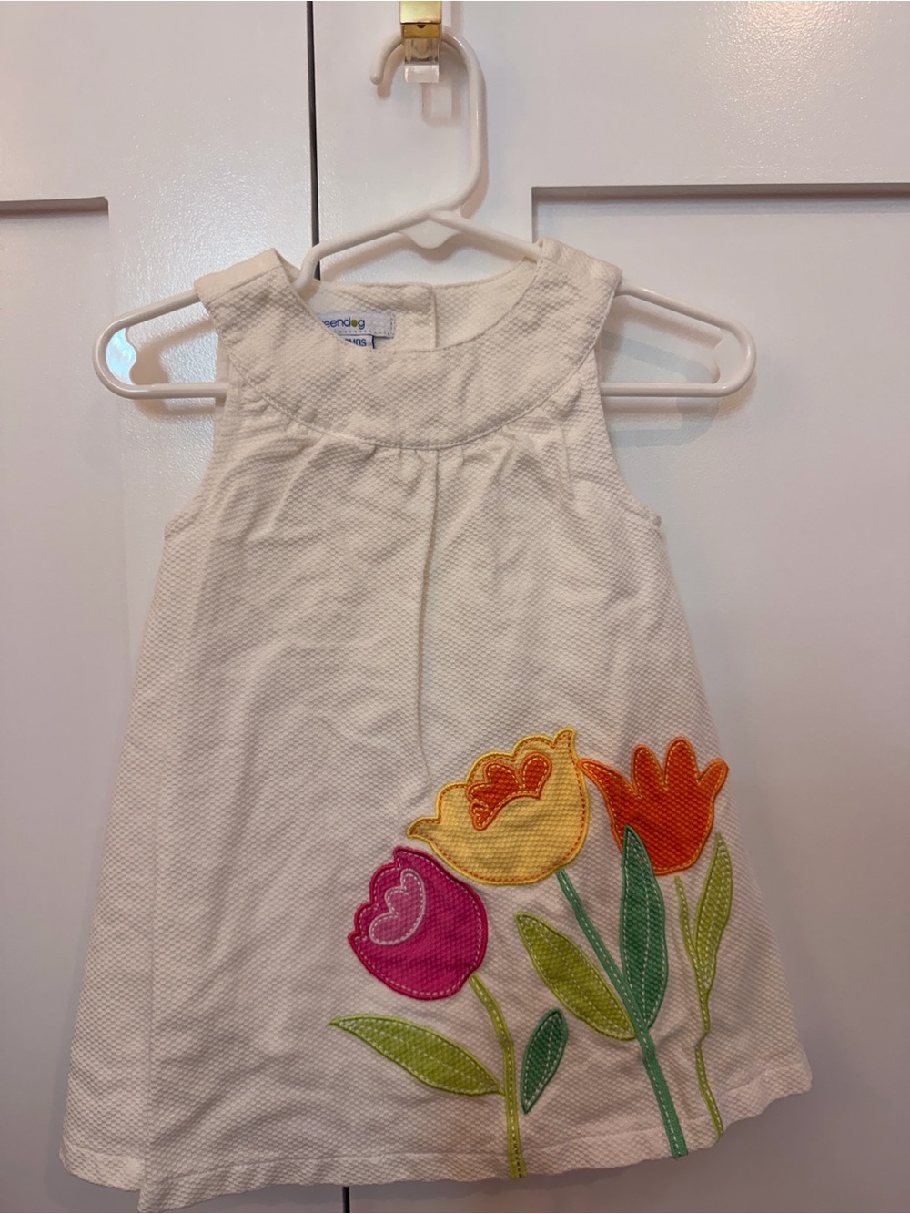Green Dog Tulip Appliqué Sleeveless Dress 18 Months Spring Easter